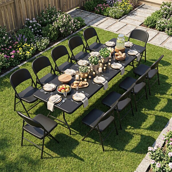 Costway Set sedie 6 pieghevoli plastica metallo schienale commerciale portatile, Sedie pranzo interno esterno matrimonio festa portata 150kg Nero