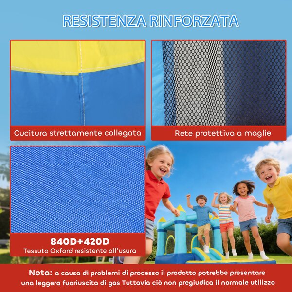 AIYAPLAY Castello Gonfiabile per Bambini 4 in 1, Scivolo, Trampolino, Piscina Palline/Acqua, Canestro, 3-8 Anni, Blu | Aosom Italy