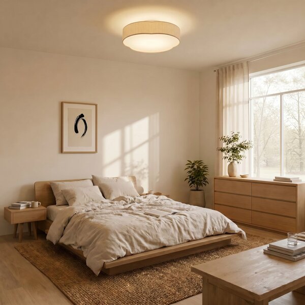 Plafoniera Lindby, Winona, dimmerabile, Beige, Soggiorno, Tessuto / Tessile