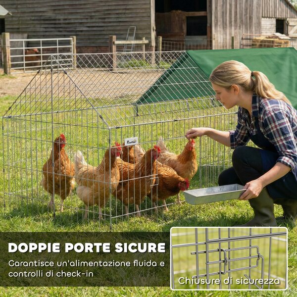 PawHut Gabbia per Conigli e Galline da Esterno e Interno con Protezione Parasole e Griglia Metallica, per Animali Piccoli, Anatre, Galline, 180x75x75 cm, Verde | Aosom Italy