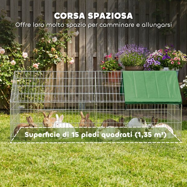 PawHut Gabbia per Conigli e Galline da Esterno e Interno con Protezione Parasole e Griglia Metallica, per Animali Piccoli, Anatre, Galline, 180x75x75 cm, Verde | Aosom Italy