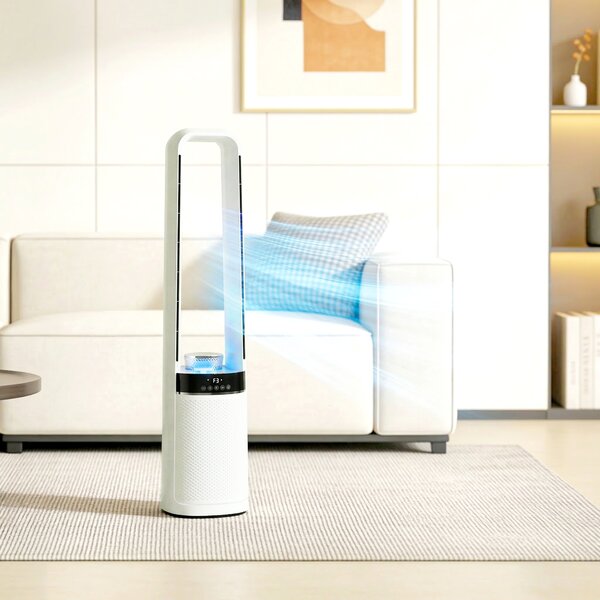 HOMCOM Ventilatore Torre Senza Pale, Silenzioso 36dB, 94 cm, Bianco, Camera da Letto | Aosom Italy