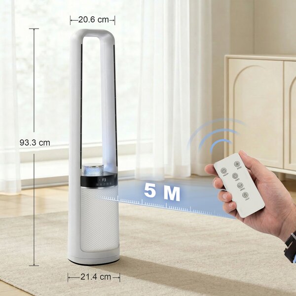 HOMCOM Ventilatore Torre Senza Pale, Silenzioso 36dB, 94 cm, Bianco, Camera da Letto | Aosom Italy