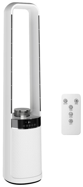 HOMCOM Ventilatore Torre Senza Pale, Silenzioso 36dB, 94 cm, Bianco, Camera da Letto | Aosom Italy