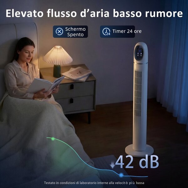 HOMCOM Ventilatore a Torre per Camera da Letto, Ventilatore da Pavimento Oscillante a 70°, 4 Modalità, 3 Velocità, Timer 24 Ore, Bianco | Aosom Italy