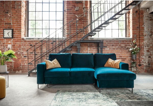 Divano letto angolare in velluto color petrolio (angolo destro) Lofty Lilly - Miuform