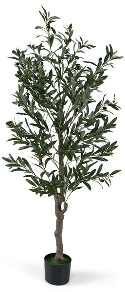 Costway Piante finte verde 2 pz albero ulivo artificiali frutti muschi realistici, Piante tronco pe foglie tessuto multicolore soggiorno camera letto 1,5 m