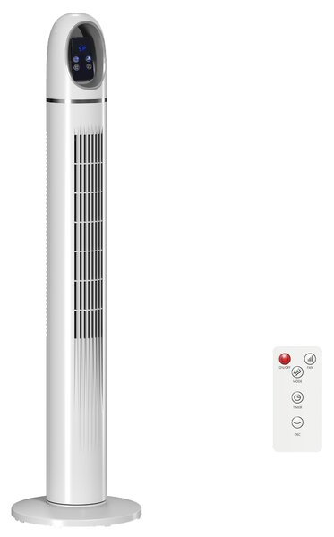 HOMCOM Ventilatore a Torre per Camera da Letto, Ventilatore da Pavimento Oscillante a 70°, 4 Modalità, 3 Velocità, Timer 24 Ore, Bianco | Aosom Italy
