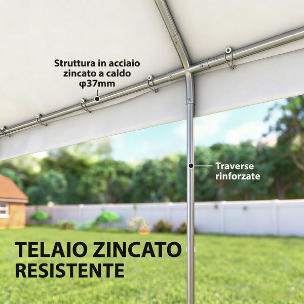 Outsunny Gazebo da Giardino 4x6 m con Pannelli Laterali, 6 Finestre e Doppio Ingresso, in Acciaio Galvanizzato, Bianco | Aosom Italy