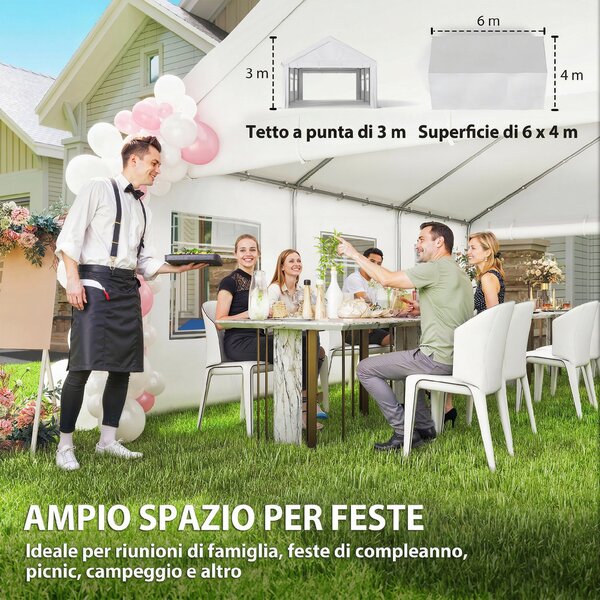 Outsunny Gazebo da Giardino 4x6 m con Pannelli Laterali, 6 Finestre e Doppio Ingresso, in Acciaio Galvanizzato, Bianco | Aosom Italy