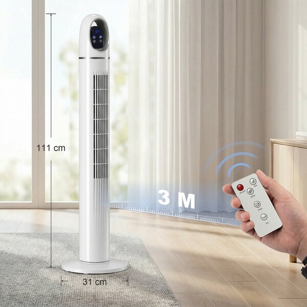 HOMCOM Ventilatore a Torre per Camera da Letto, Ventilatore da Pavimento Oscillante a 70°, 4 Modalità, 3 Velocità, Timer 24 Ore, Bianco | Aosom Italy