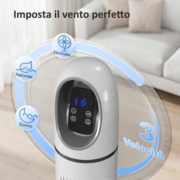 HOMCOM Ventilatore a Torre per Camera da Letto, Ventilatore da Pavimento Oscillante a 70°, 4 Modalità, 3 Velocità, Timer 24 Ore, Bianco | Aosom Italy