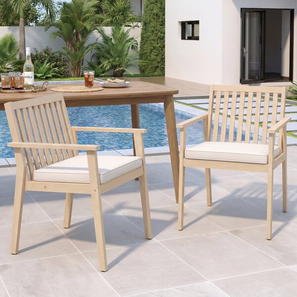 Costway Sedia pranzo patio 2 pz legno acacia esterno cuscino imbottito rimovibile, Sedia braccioli portata 180 kg mobili bistrò conversazione giardino cortile