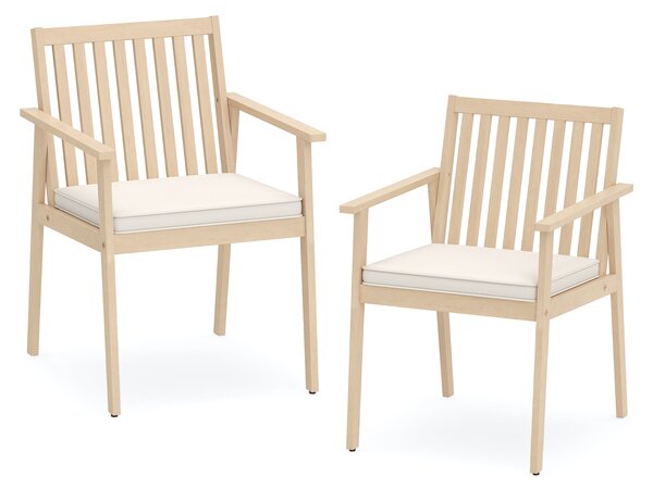 Costway Sedia pranzo patio 2 pz legno acacia esterno cuscino imbottito rimovibile, Sedia braccioli portata 180 kg mobili bistrò conversazione giardino cortile