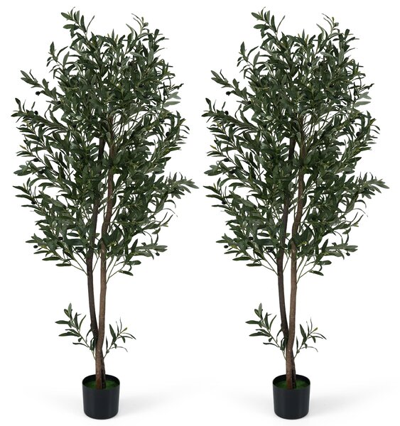 Costway Alberi finti ulivo 2 pezzi frutti muschio realistici tronco pe robusto, Alberi foglie tessuto multicolore soggiorno camera letto ufficio 1,8 m