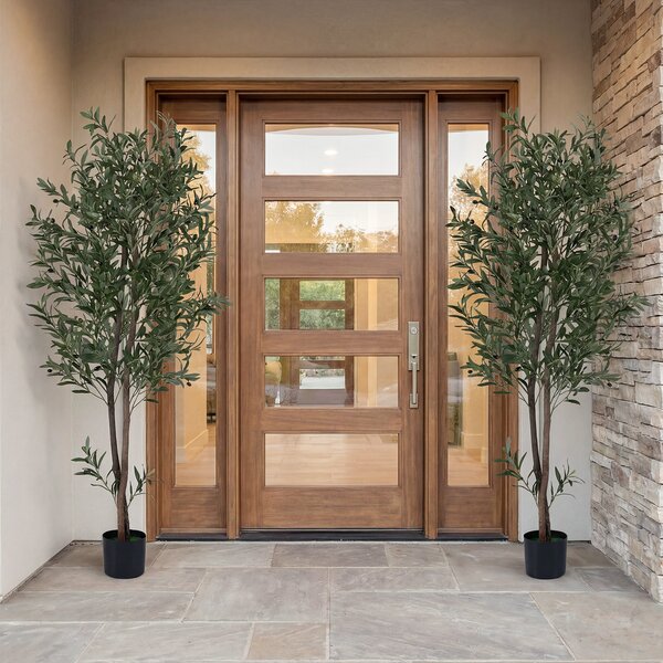 Costway Alberi finti ulivo 2 pezzi frutti muschio realistici tronco pe robusto, Alberi foglie tessuto multicolore soggiorno camera letto ufficio 1,8 m