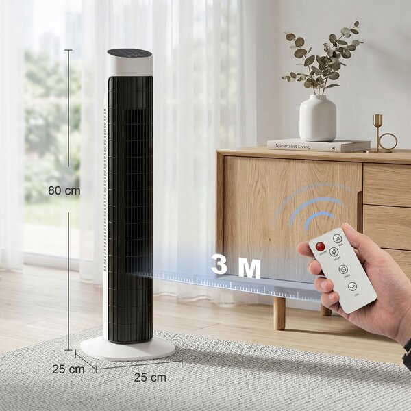 HOMCOM Ventilatore a Torre da Pavimento, Oscillante 70°, 80 cm, Bianco e Nero | Aosom Italy