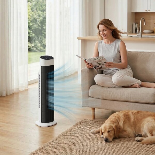 HOMCOM Ventilatore a Torre da Pavimento, Oscillante 70°, 80 cm, Bianco e Nero | Aosom Italy