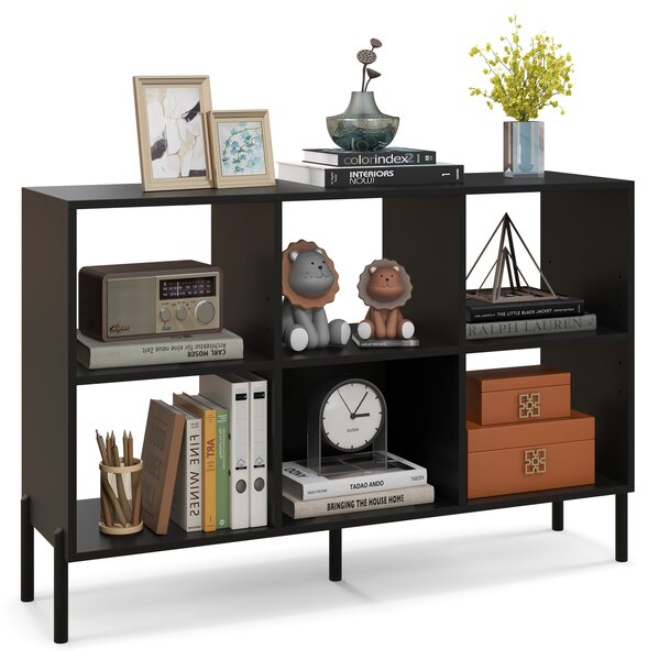 Costway Scaffale a 6 cubi con gambe metalliche ripiani regolabili in 5 posizioni, Libreria aperta in legno Nero