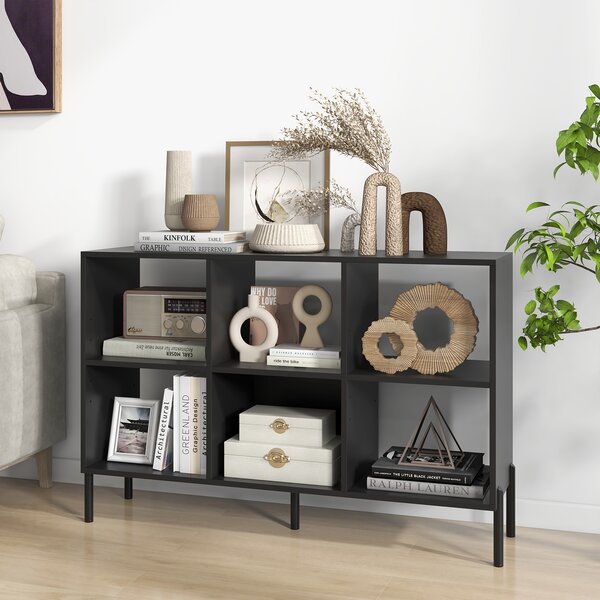 Costway Scaffale a 6 cubi con gambe metalliche ripiani regolabili in 5 posizioni, Libreria aperta in legno Nero