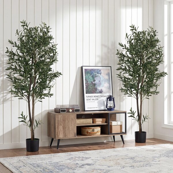 Costway Alberi finti ulivo 2 pezzi frutti muschio realistici tronco pe robusto, Alberi foglie tessuto multicolore soggiorno camera letto ufficio 1,8 m