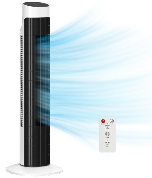 HOMCOM Ventilatore a Torre da Pavimento, Oscillante 70°, 80 cm, Bianco e Nero | Aosom Italy