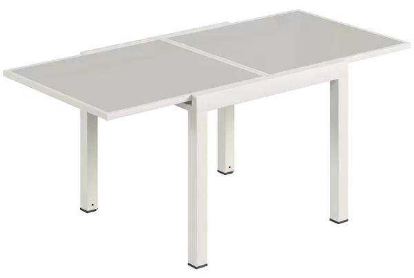 Tavolo Estensibile da Giardino 180x90x75 cm Piano in Vetro Temperato in Alluminio Bianco Crema