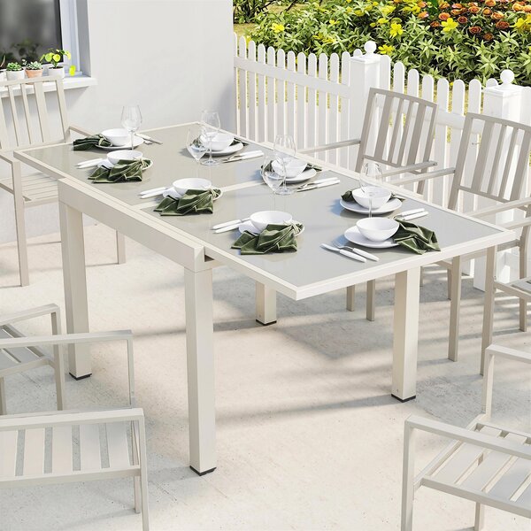 Outsunny Tavolo Estensibile in Alluminio per Esterni, Piano in Vetro Temperato, Bianco Crema. | Aosom Italy