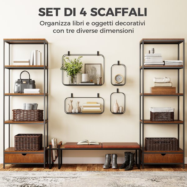 HOMCOM Mensole Flottanti Geometriche per Soggiorno, Set di 4 Pezzi, Nero | Aosom Italy