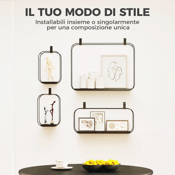 HOMCOM Mensole Flottanti Geometriche per Soggiorno, Set di 4 Pezzi, Nero | Aosom Italy