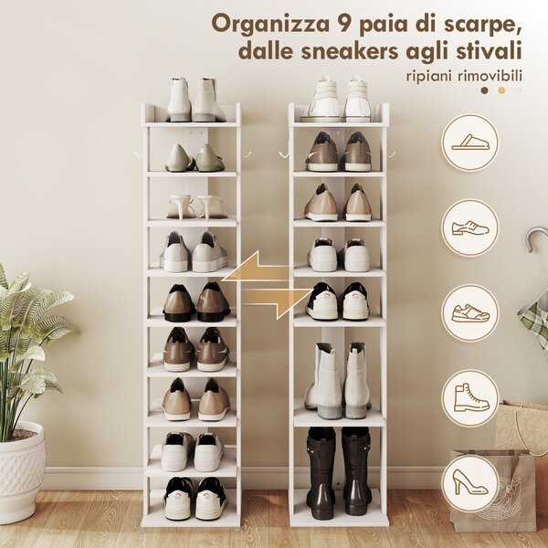 HOMCOM Scarpiera Organizzatore di Scarpe 9 Ripiani per Ingresso Bianco | Aosom Italy
