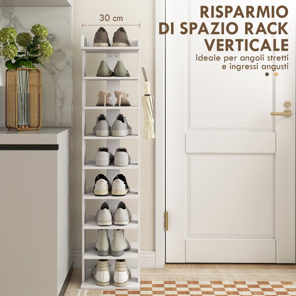 HOMCOM Scarpiera Organizzatore di Scarpe 9 Ripiani per Ingresso Bianco | Aosom Italy
