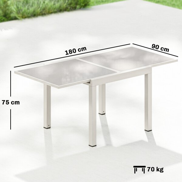 Outsunny Tavolo Estensibile in Alluminio per Esterni, Piano in Vetro Temperato, Bianco Crema. | Aosom Italy