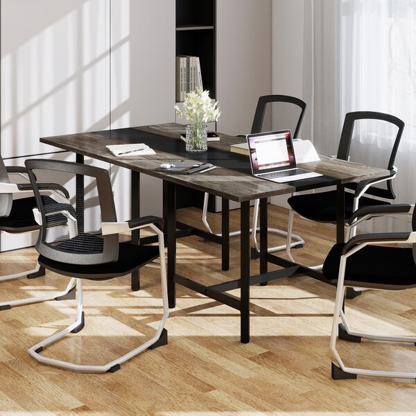 Costway Tavolo conferenza 100cm quadrato piano rinforzato metallica robusta, Tavolo industriale riunioni 4 persone ufficio sala riunioni Grigio
