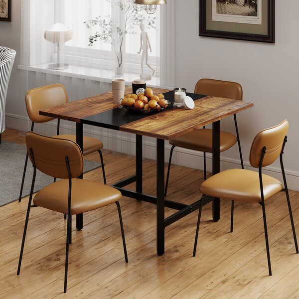 Costway Tavolo conferenza 100cm quadrato piano rinforzato metallica robusta, Tavolo industriale riunioni 4 persone ufficio sala riunioni Marrone
