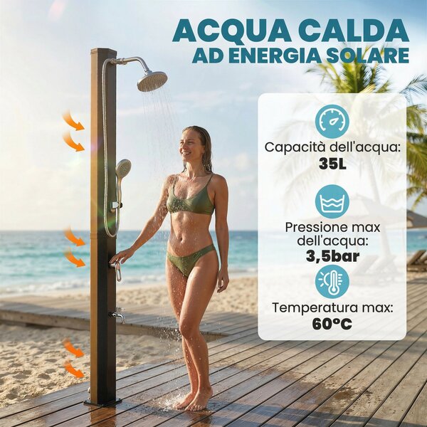 Outsunny Doccia Solare 35L, Protezione Antigelo, 2 Soffioni, Rubinetto per Piedi | Aosom Italy