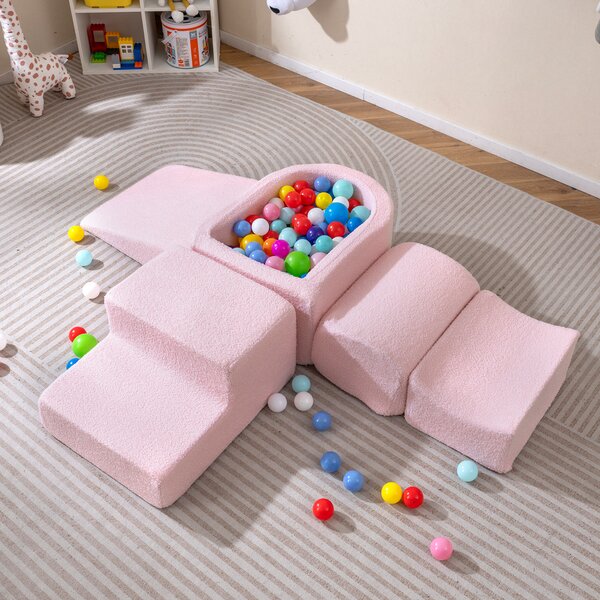 Costway Blocchi schiuma arrampicata bambini set morbido 5 pezzi vasca palline, Blocchi gioco indoor schiuma arrampicata bambini palline non incluse Rosa