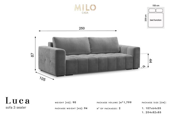 Divano letto in velluto grigio chiaro Luca - Milo Casa