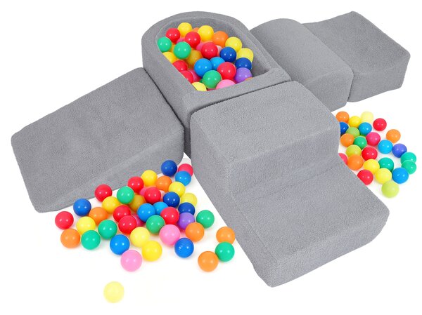 Costway Blocchi schiuma arrampicata bambini set morbido 5 pezzi vasca palline, Blocchi gioco indoor schiuma arrampicata bambini palline non incluse Grigio