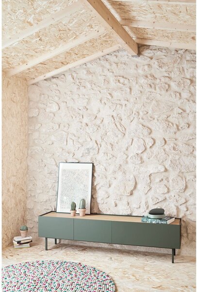 Tavolo TV in legno di rovere di colore verde-naturale 180x45 cm Arista - Teulat