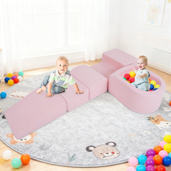 Costway Blocchi schiuma arrampicata bambini set morbido 5 pezzi vasca palline, Blocchi gioco indoor schiuma arrampicata bambini palline non incluse Rosa