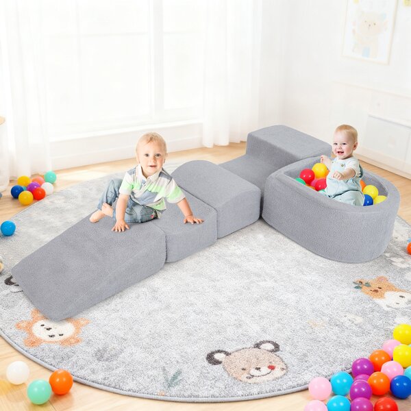 Costway Blocchi schiuma arrampicata bambini set morbido 5 pezzi vasca palline, Blocchi gioco indoor schiuma arrampicata bambini palline non incluse Grigio
