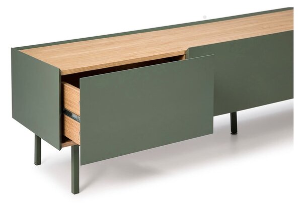 Tavolo TV in legno di rovere di colore verde-naturale 180x45 cm Arista - Teulat