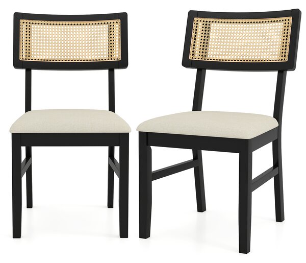 Costway Set sedie pranzo 2 rattan imbottite tessuto rivestimento legno, Set sedie cucina schienale curvo soggiorno sala pranzo ristorante