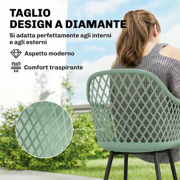 Outsunny Set di 4 Sedie da Giardino, con Schienale Diamantato, Braccioli, Verde | Aosom Italy