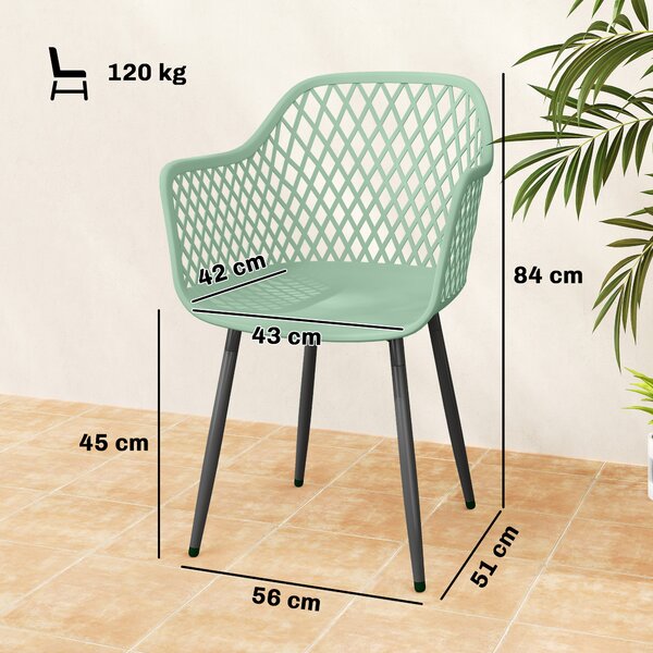 Outsunny Set di 4 Sedie da Giardino, con Schienale Diamantato, Braccioli, Verde | Aosom Italy