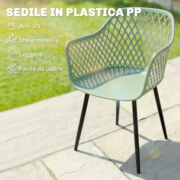 Outsunny Set di 4 Sedie da Giardino, con Schienale Diamantato, Braccioli, Verde | Aosom Italy