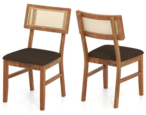 Costway Set sedie pranzo 2 imbottite rattan intrecciato schienale hevea, Set sedie velluto seduta 180kg portata boho soggiorno cucina