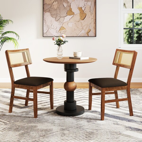 Costway Set sedie pranzo 2 imbottite rattan intrecciato schienale hevea, Set sedie velluto seduta 180kg portata boho soggiorno cucina