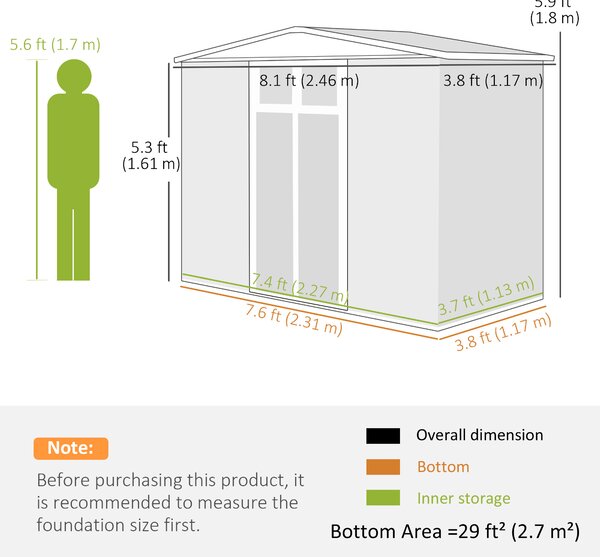 Outsunny Capanno da Giardino Porta Attrezzi in Acciaio Zincato con 2 Porte, 246x117x180 cm, Grigio Chiaro | Aosom Italy